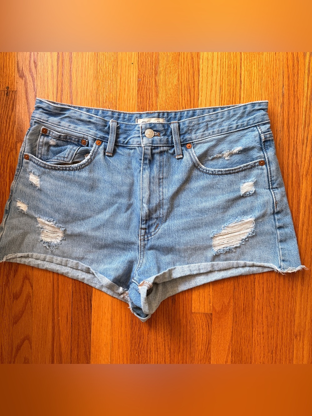 Madewell Relaxed Denim Light Blue Distressed Denim Shorts